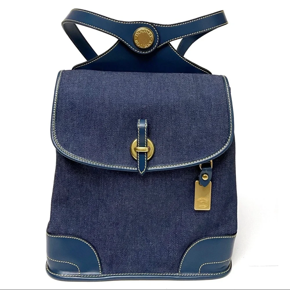 Vintage Dooney & Bourke Blue Denim Leather Backpack - Picture 2 of 11